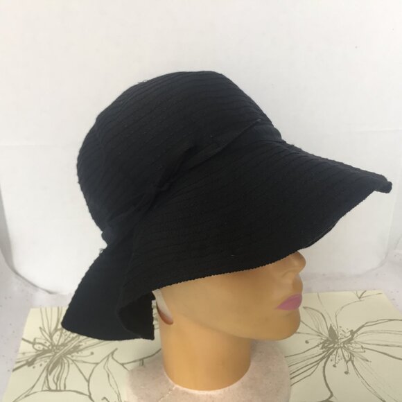 Wallaroo Hat Company Hampton Black Sun Beach Hat Bow Detail 100% cotton Floppy - Picture 2 of 9